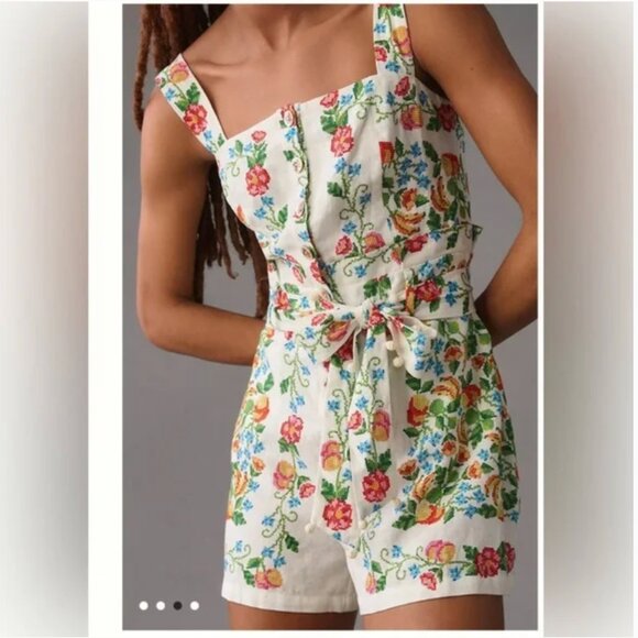 Farm Rio Tropical Romance Linen Blend Romper size M - Picture 1 of 9